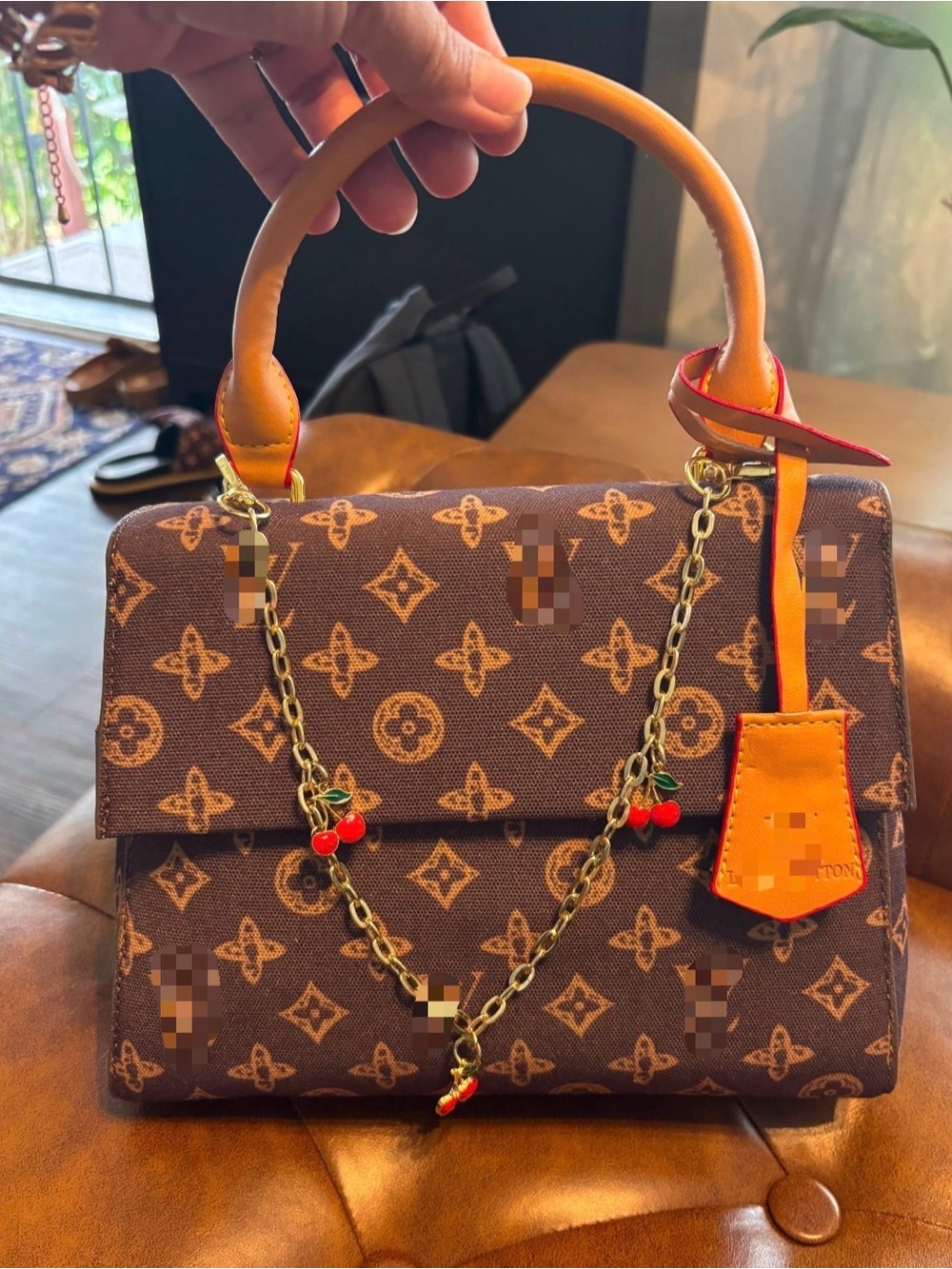 Cherry Charm Brown Monogram Top-Handle Bag